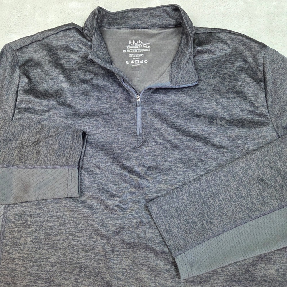 Huk Pursuit Quarter Zip Fishing Shirt Mens XXXL Mesh Back Performance Grey Black